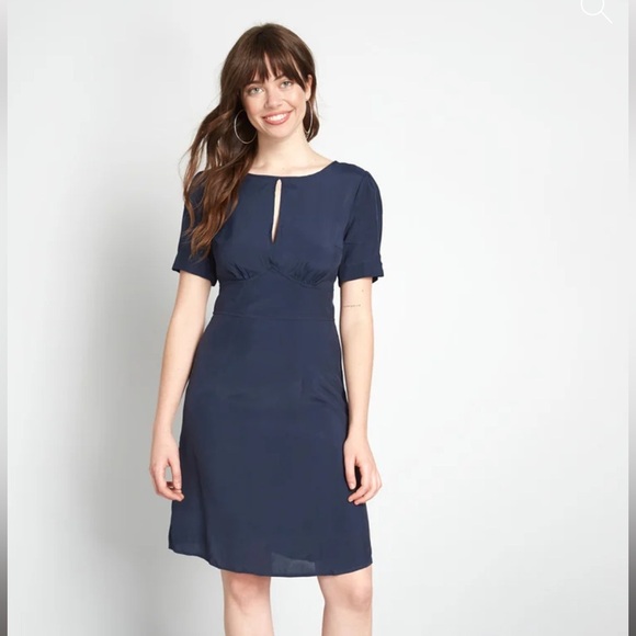 NWT ModCloth Women's Modest The Keyhole Story A-Line Dress - Navy - Size 8 - Picture 1 of 8